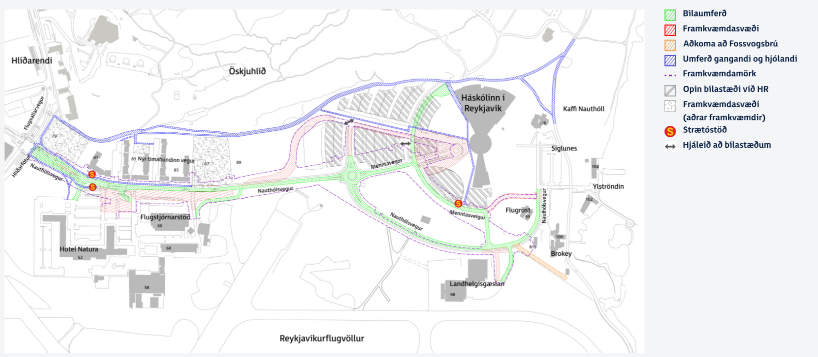 Kort af framkvæmdasvæði og akstursleiðum í 1. áfanga